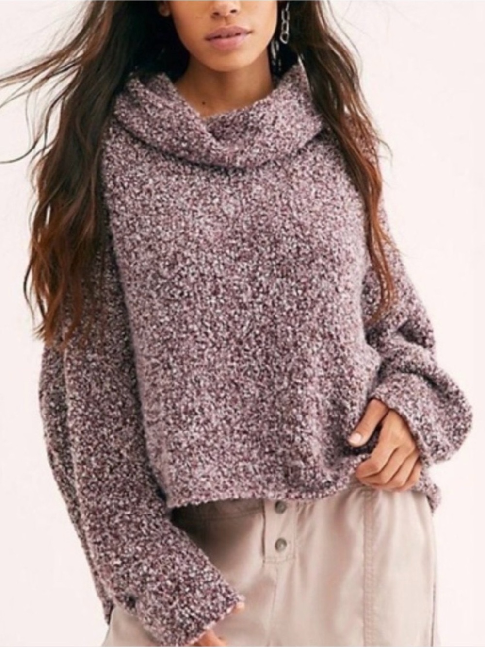 Free People Bouclé Cowl Neck Sweater - Mauve